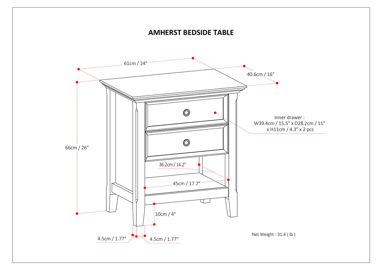 Amherst - Bedside Table, Handcrafted by Simpli-Home | Bel Furniture
