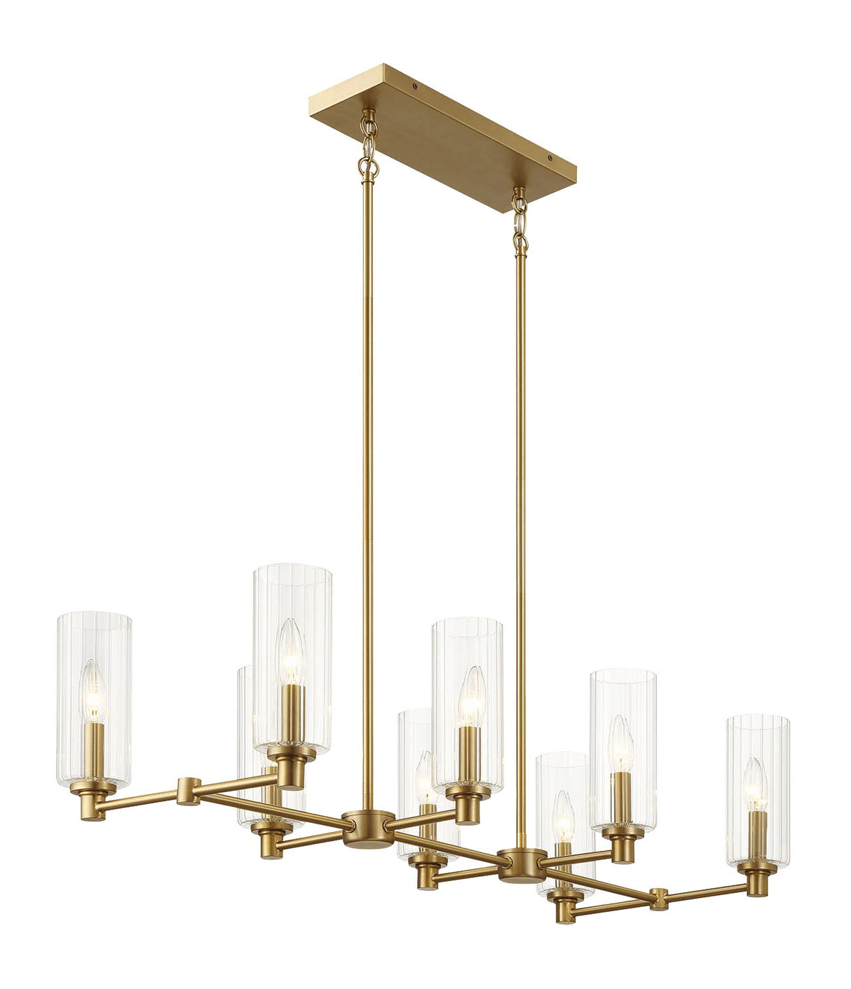 Willow - 8 Lights Island With Clear Ribbed Pendant Lamp Satin - Antique Brass / Clear / Gold by Ashcroft Furniture | Bel Furniture