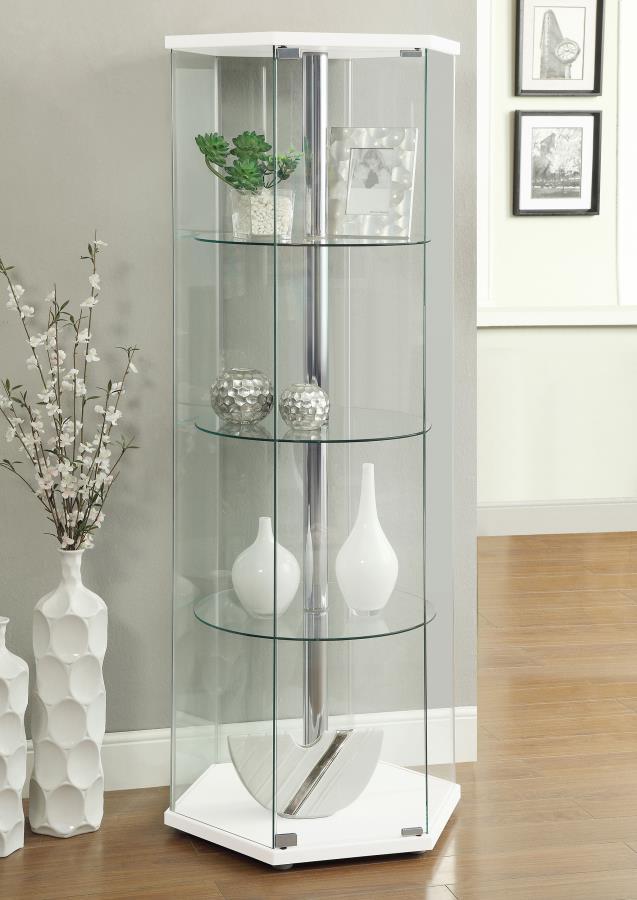 Zahavah - 4-Shelf Hexagonal Clear Glass Curio Cabinet by CoasterEveryday | Bel Furniture