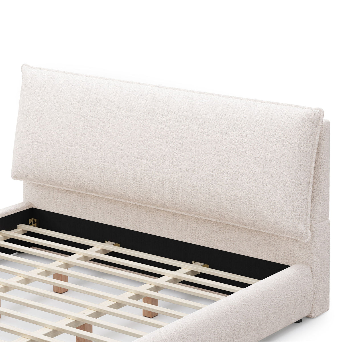 Upholstered Platform Bed Frame With Oversized Plush Pillow Headboard