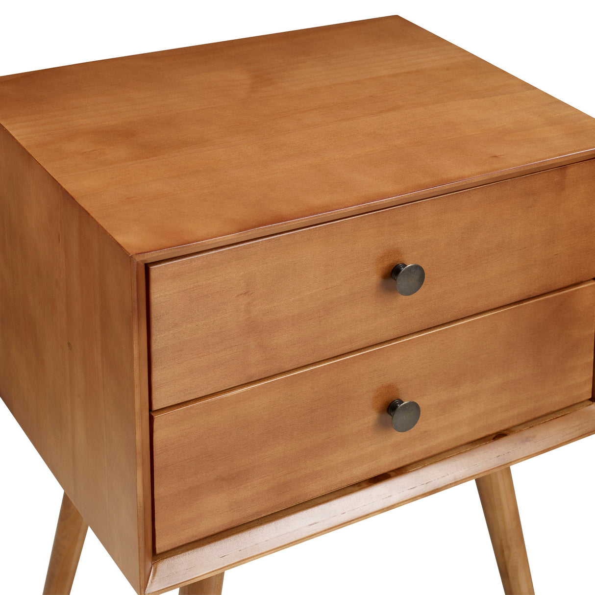 Mid Century Modern Double Drawer Nightstand - Caramel by Walker Edison | Bel Furniture