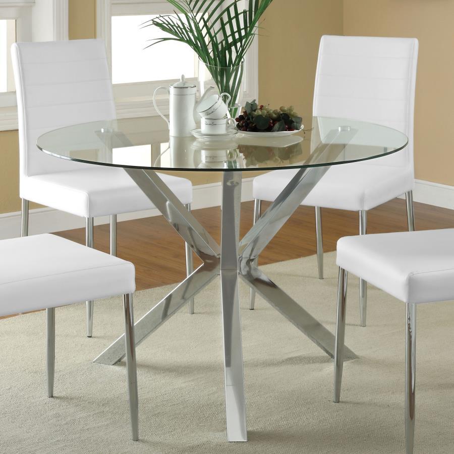 Vance - Round Glass Top Asterisk Dining Table - Chrome by CoasterEveryday | Bel Furniture