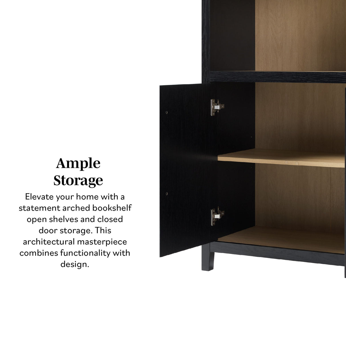Modern 3 Shelf Open Arched Bookcase Cabinet