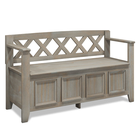 Amherst - Handcrafted Entryway Storage Bench Pearl Silver by Simpli-Home | Bel Furniture