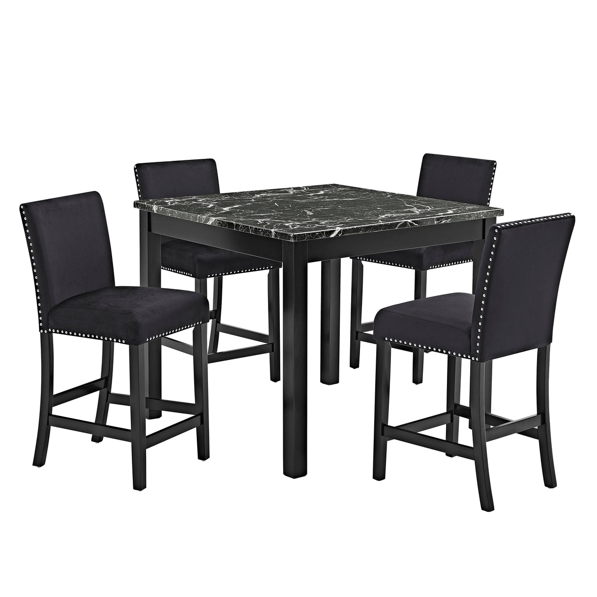 Lennon - 5 Piece Counter Height Set - All Black by Crown Mark | Bel Furniture