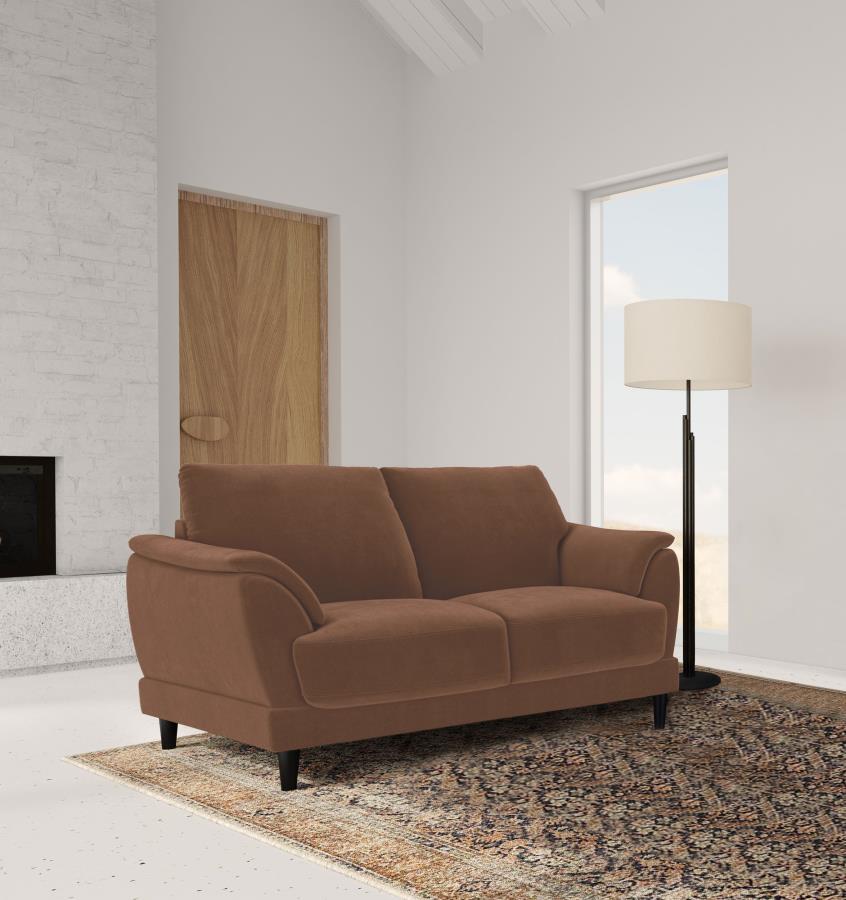 Selma - Velvet Upholstered Crescent Arm Loveseat - Rust