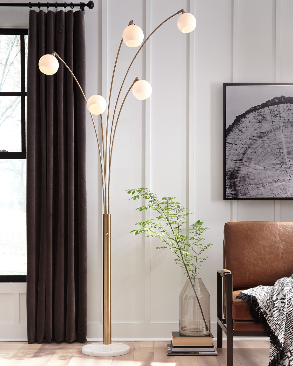 Taliya - Champagne / White - Metal Arc Lamp by Signature Design by Ashley® | Bel Furniture