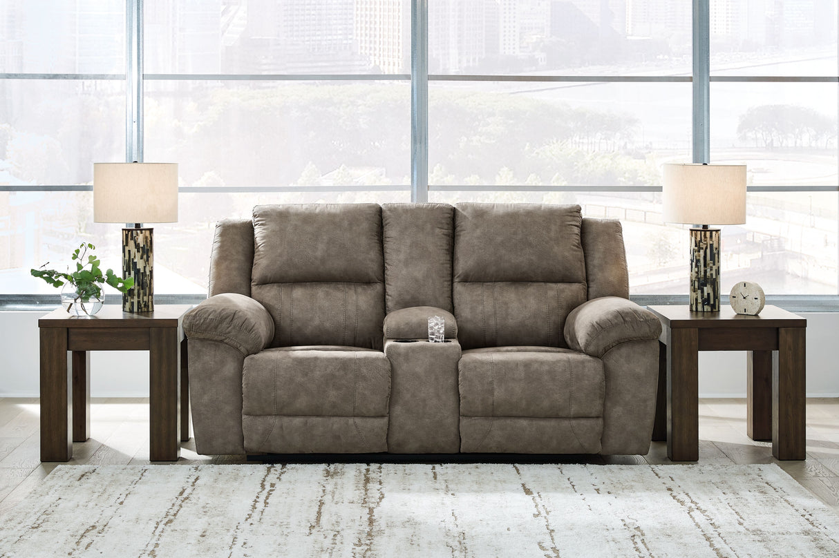 Laresview - Fossil - Dbl Reclining Loveseat with Console by Signature Design by Ashley® | Bel Furniture