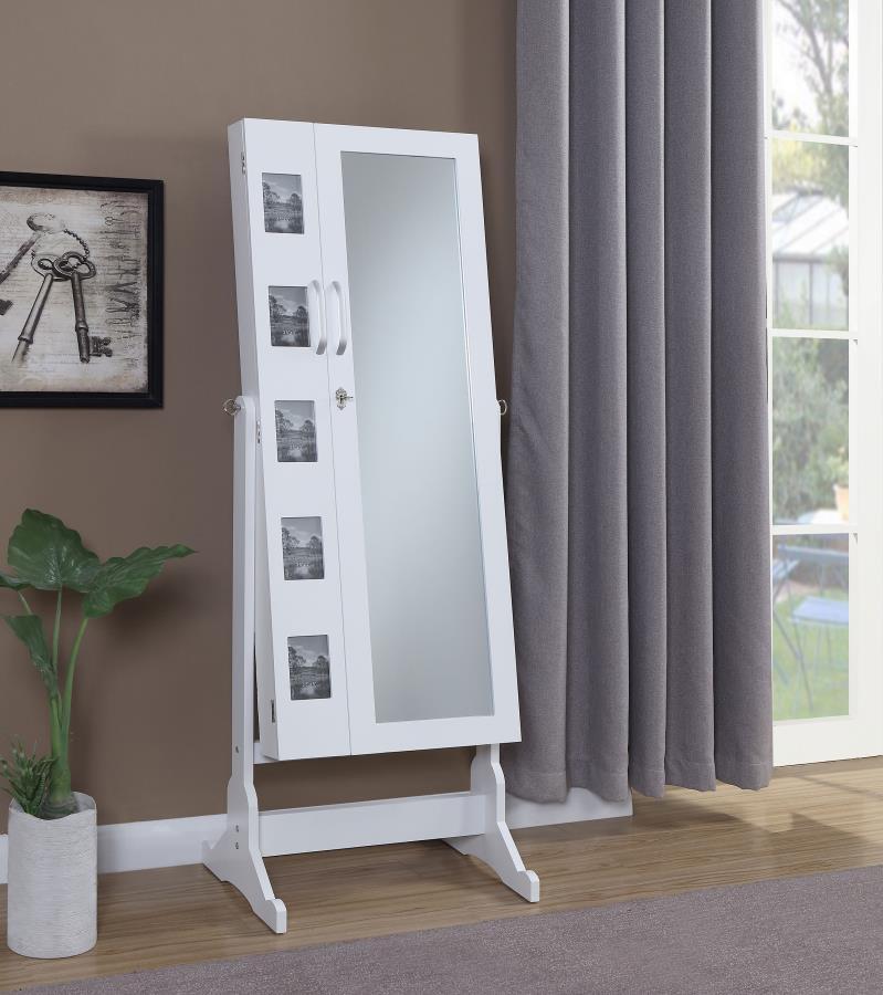 Doyle - Cheval Mirror With Jewelry Storage - White by CoasterEssence | Bel Furniture