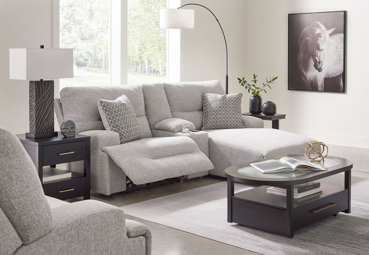 Acklen Place - Pewter - 4 Pc. - 3-Piece Power Reclining Sectional Sofa With Raf Chaise, Wide Seat Power Recliner by Signature Design by Ashley® | Bel Furniture