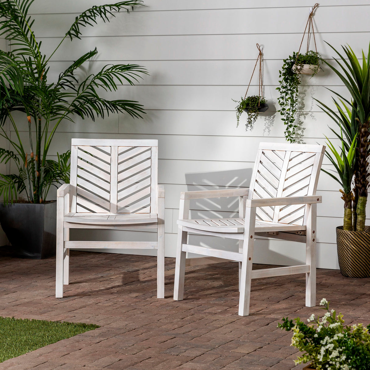 Modern 2 Piece Chevron Patio Chairs by Walker Edison | Bel Furniture