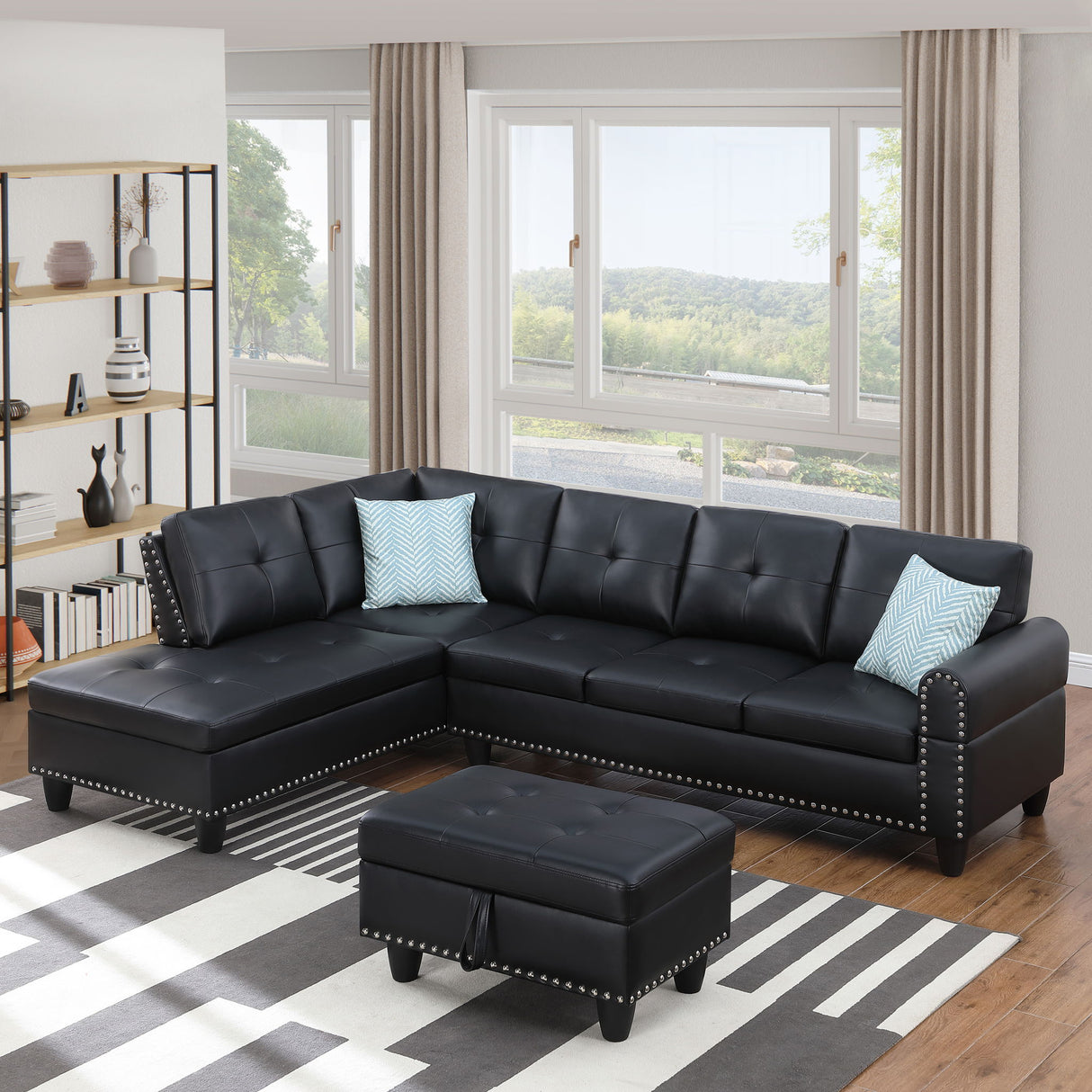 Irine - Faux Leather Sectional Sofa With Ottoman