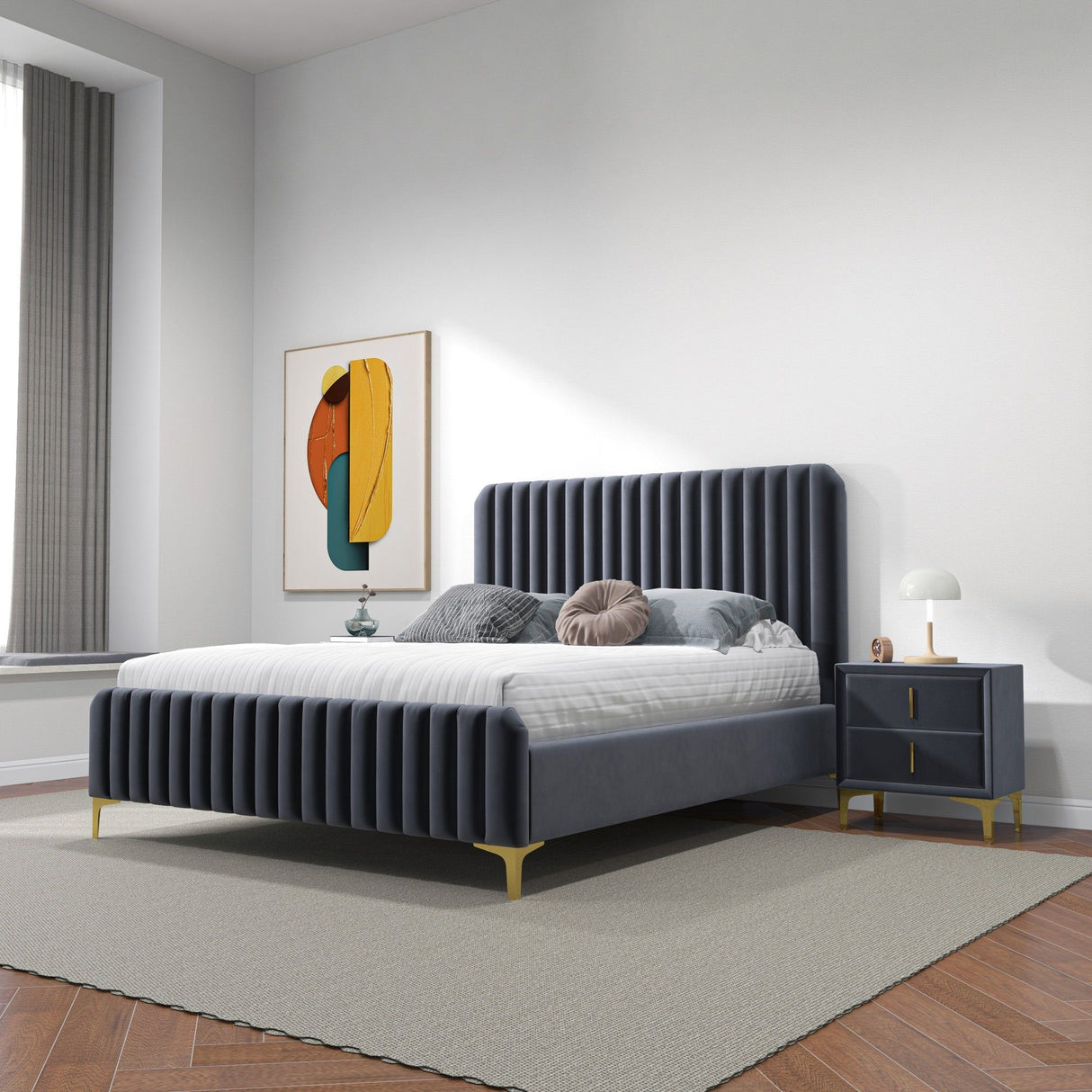 Bethany - Queen Upholstered Platform Bed - Gray by Ashcroft Furniture | Bel Furniture