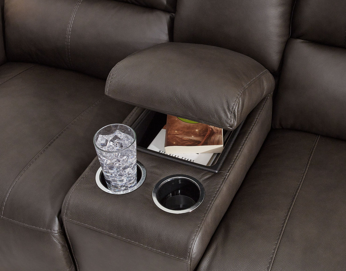 Boxmere - Storm - Dbl Power Reclining Loveseat with Console by Signature Design by Ashley® | Bel Furniture
