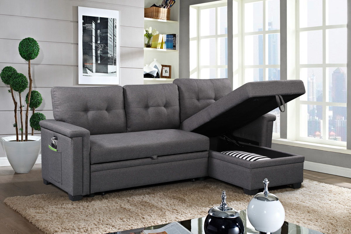 Ashlyn - Reversible Sleeper Sectional Sofa With Storage Chaise, USB Charging Ports And Pocket by Lilola Home | Bel Furniture