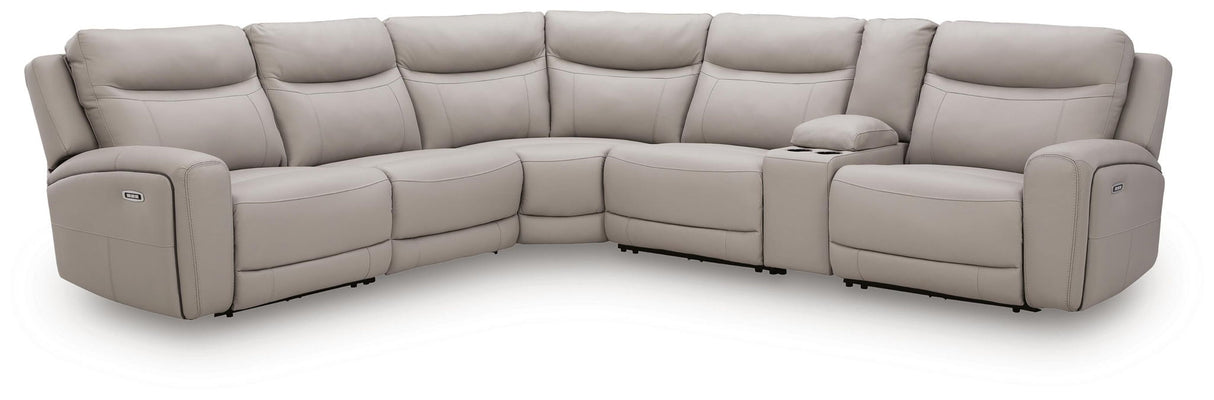 Gravier - 6-Piece Power Reclining Sectional With Storage Console - Gray