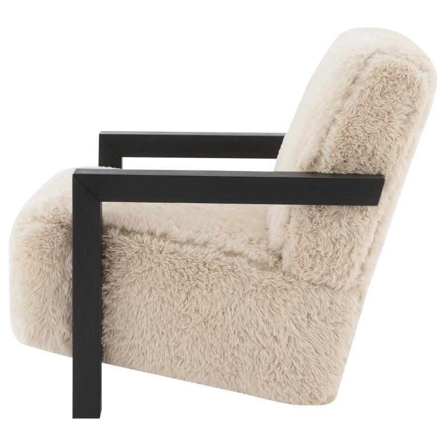 Fitzroy - Faux Fur Upholstered Chair Solid Wood Arms - Latte by Coaster Fine Furniture | Bel Furniture