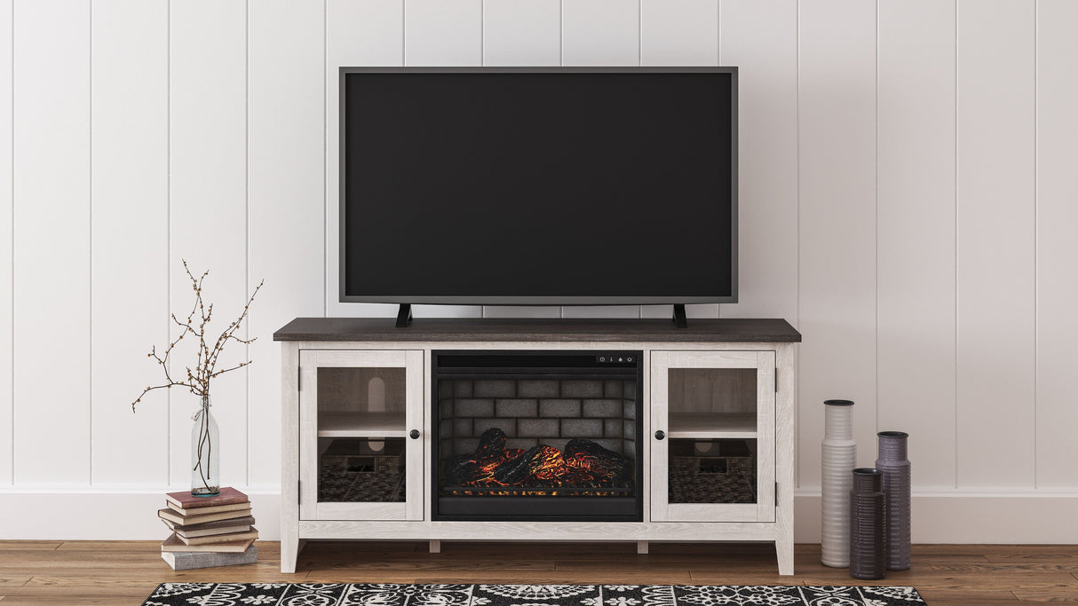 Dorrinson - TV Stand With Fireplace Insert White 2 Pc. - 60" TV Stand with Faux Firebrick Fireplace Insert by Signature Design by Ashley® | Bel Furniture