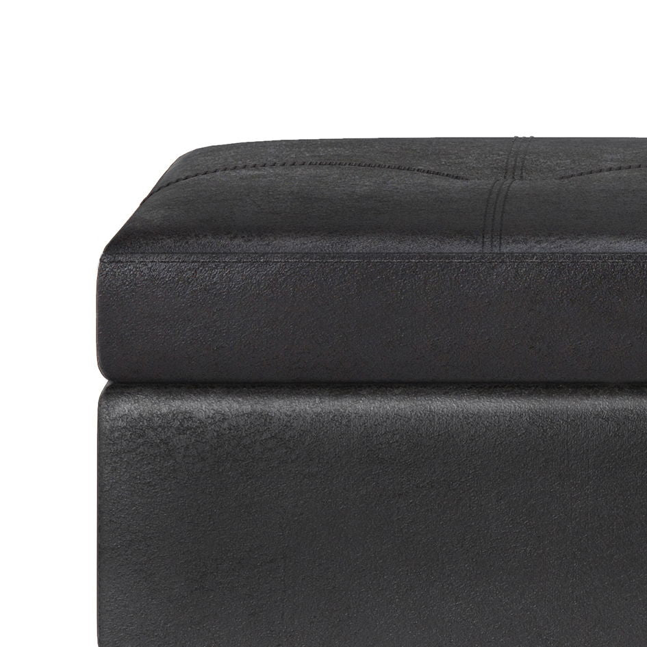 Oregon - Storage Ottoman Bench With Tray - Distressed Black by Simpli-Home | Bel Furniture