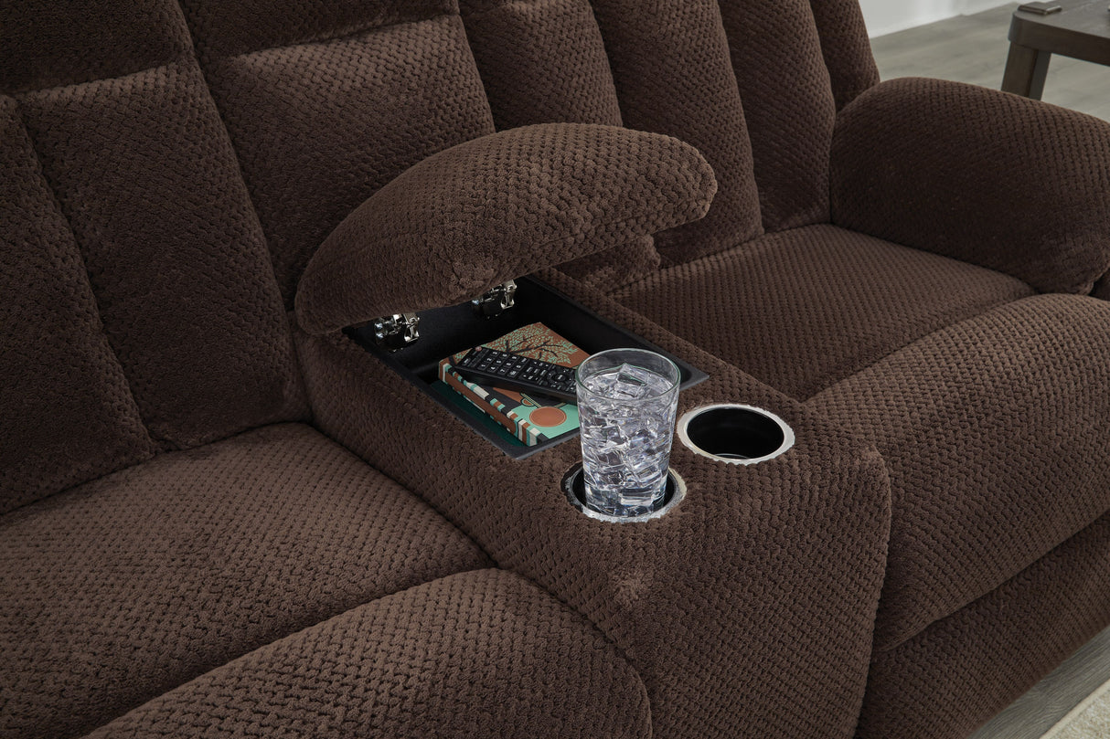 Free Wake - Chocolate - Double Relcining Power Loveseat With Console by Signature Design by Ashley® | Bel Furniture