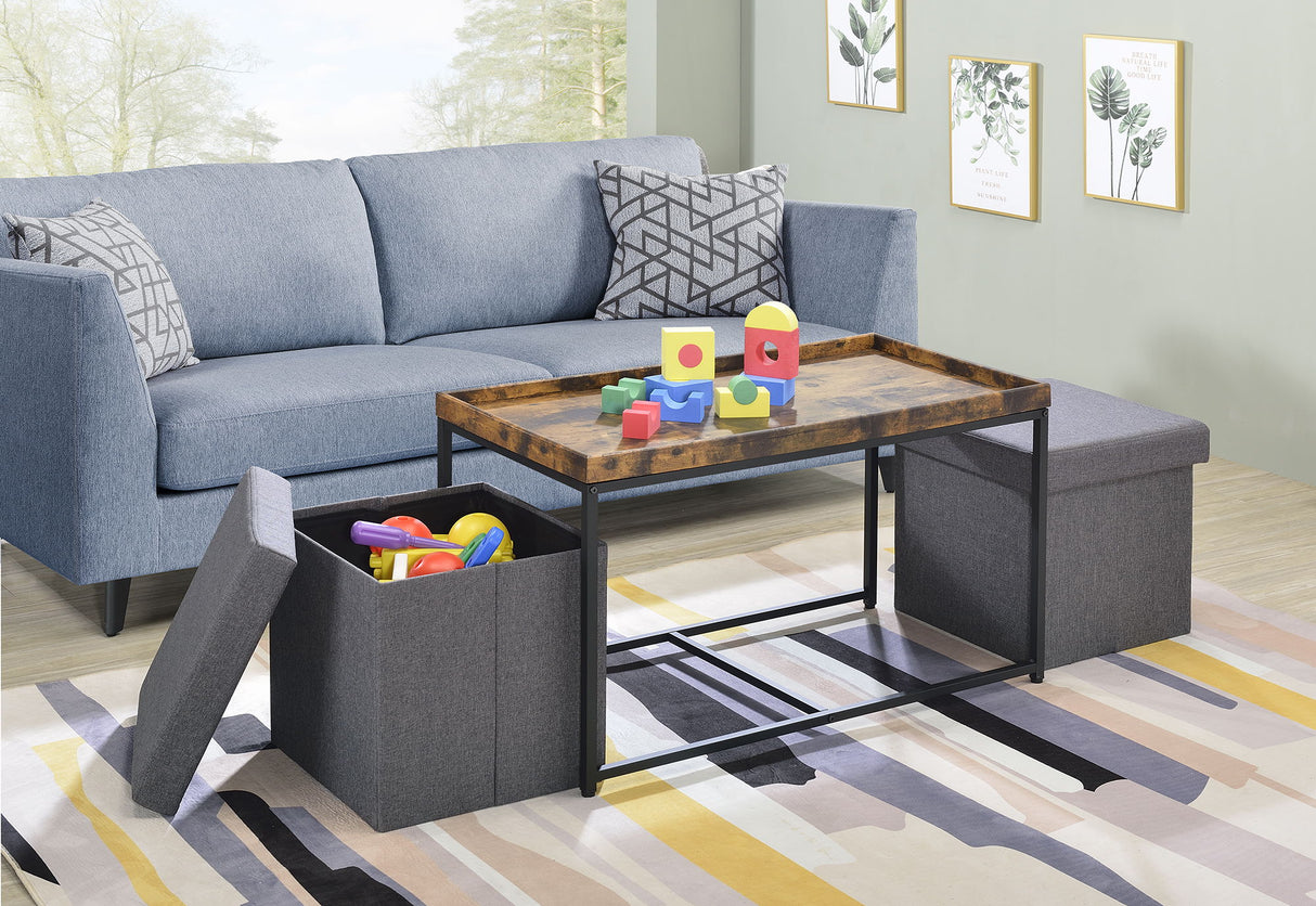 Monty - Wood Grain 3 Piece Coffee Table Set With Raised Edges (Set of 3) by Lilola Home | Bel Furniture