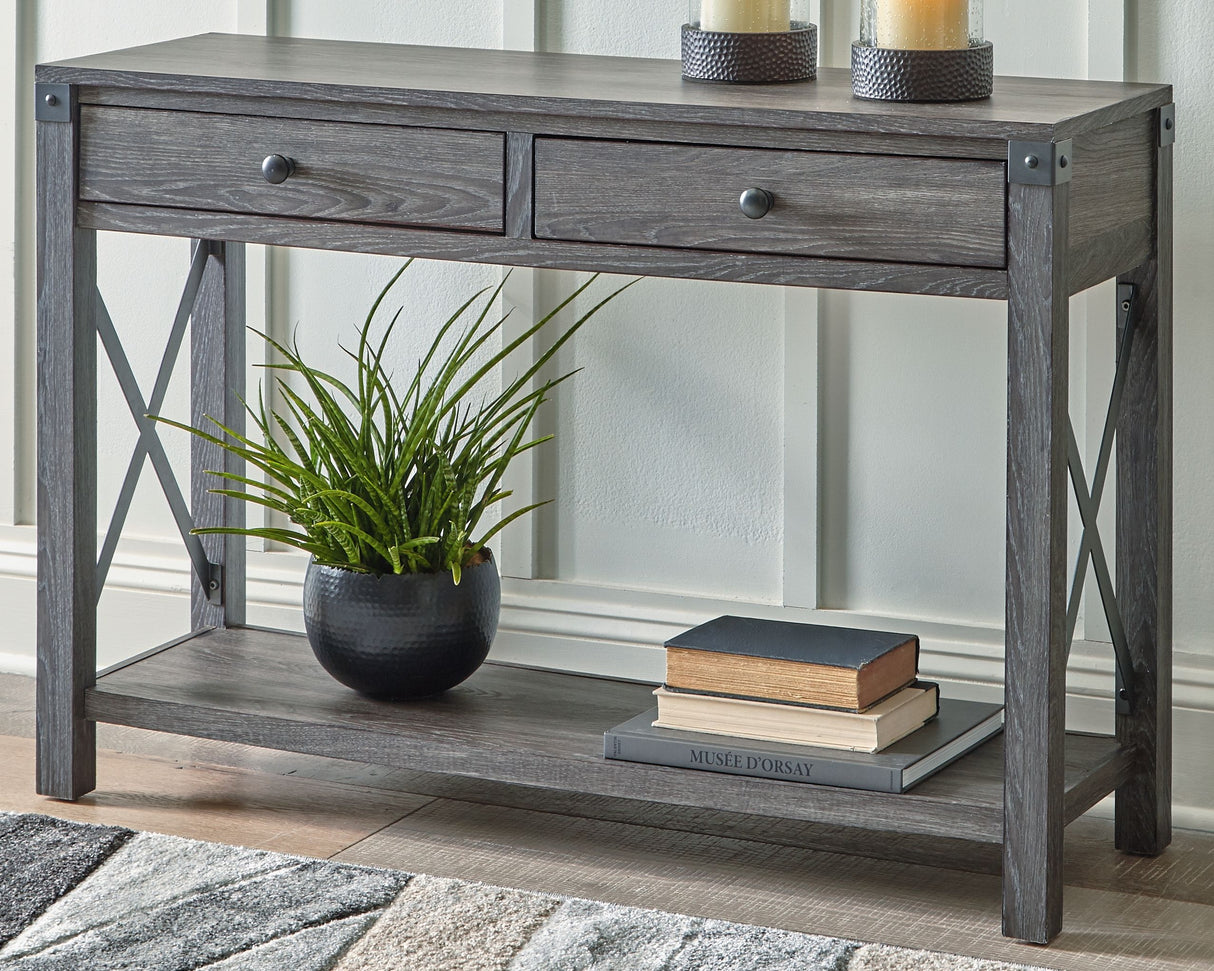 Freedan - Grayish Brown - Console Sofa Table by Signature Design by Ashley® | Bel Furniture