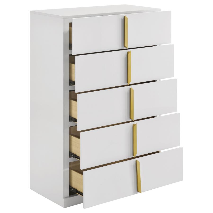 Ines - 5-Drawer Bedroom Chest Of Drawers - White High Gloss