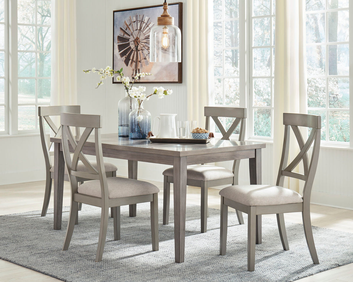 Parellen - Dining Table Set Gray 5 Pc. - Rectangular Dining Room Table, 4 Upholstered Side Chairs by Signature Design by Ashley® | Bel Furniture