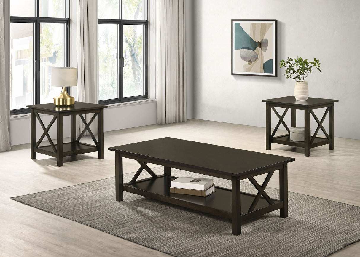 Rachelle - 3 Piece Rectangular Coffee Table Set - Deep Merlot