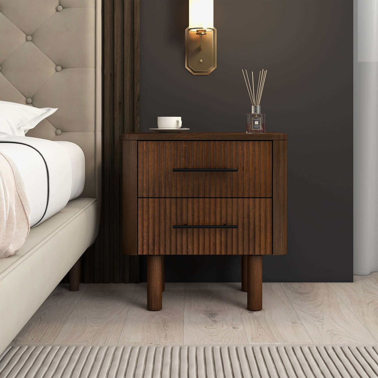 Logan - Mid-Century Modern Nightsd Bed Side Tables With 2 Drawers - Brown by Ashcroft Furniture | Bel Furniture