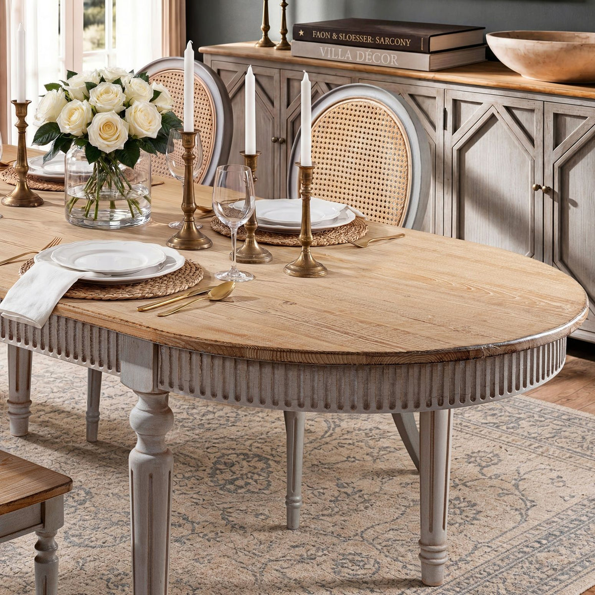 Colette - Oval Dining Table - Blue / Gray