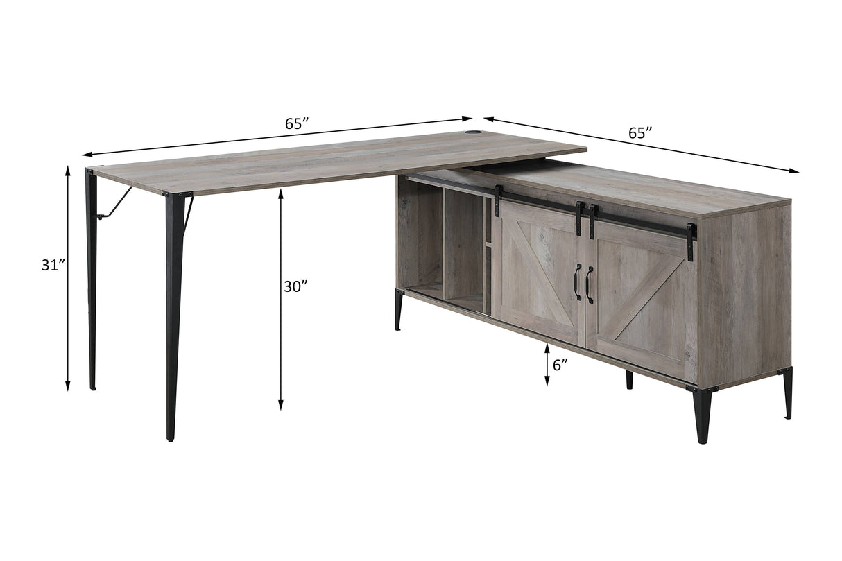 Zakawani - Writing Desk With A Cabinet - Gray Oak / Black by Urban Nest | Bel Furniture