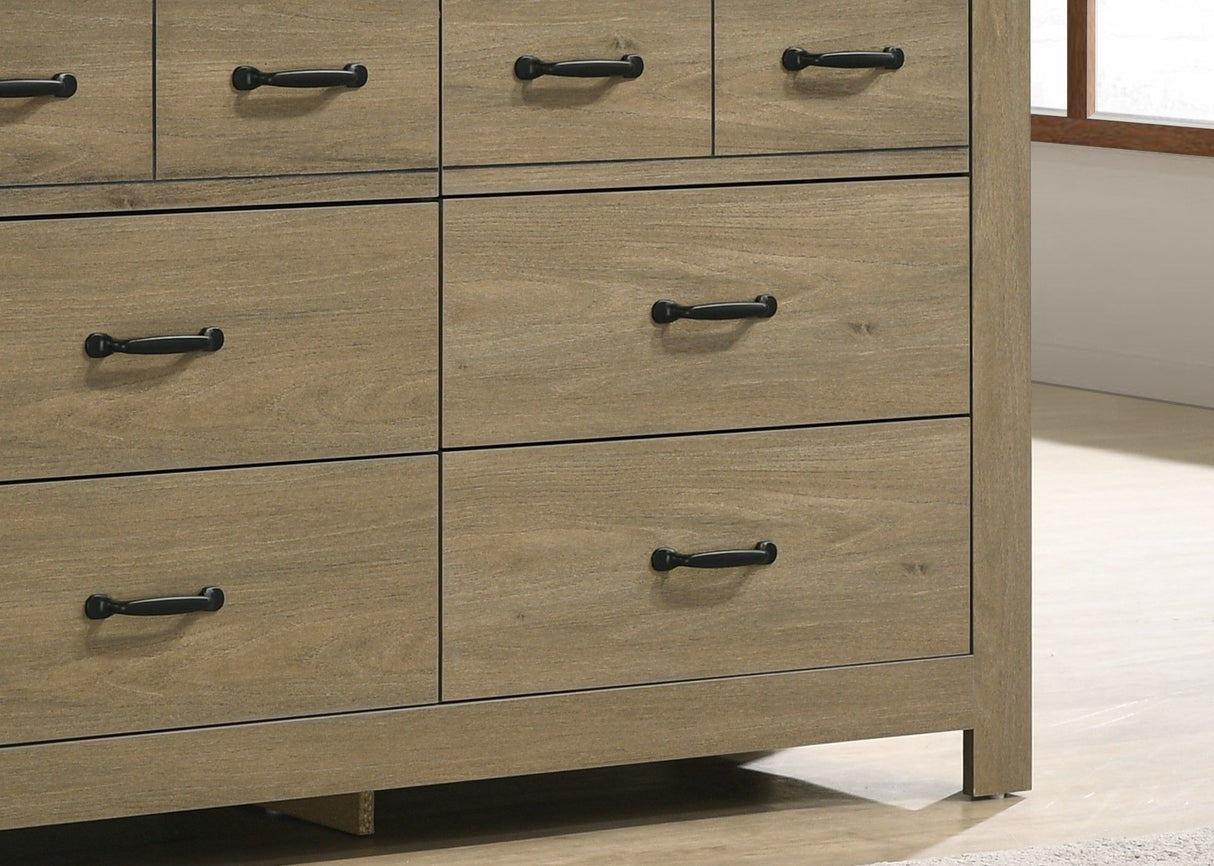 Finn - Oak Finish Dresser With 6 Drawers And Black Handles - Coffee Gray by Lilola Home | Bel Furniture
