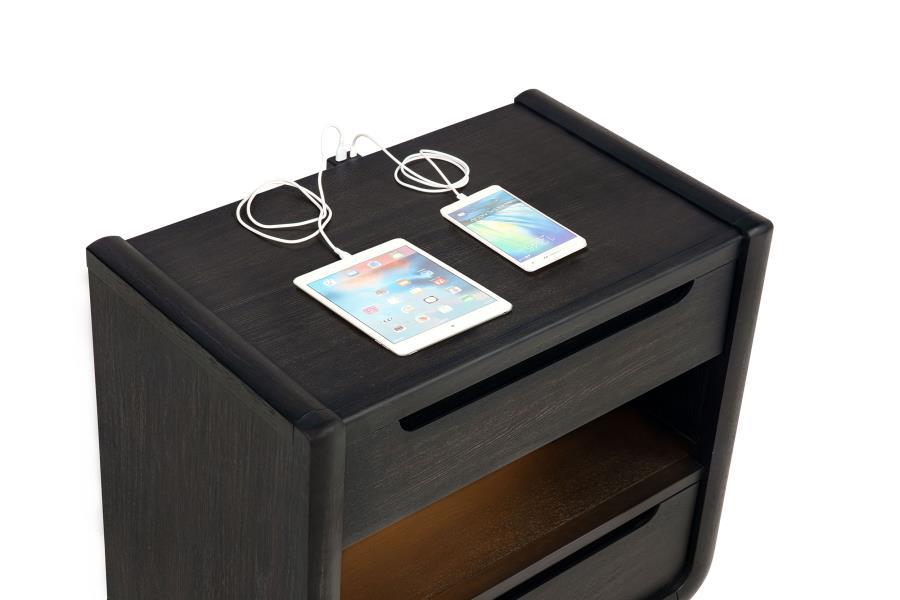 Leandro - 2-Drawer LED Nightstand With USB - Burnished Black