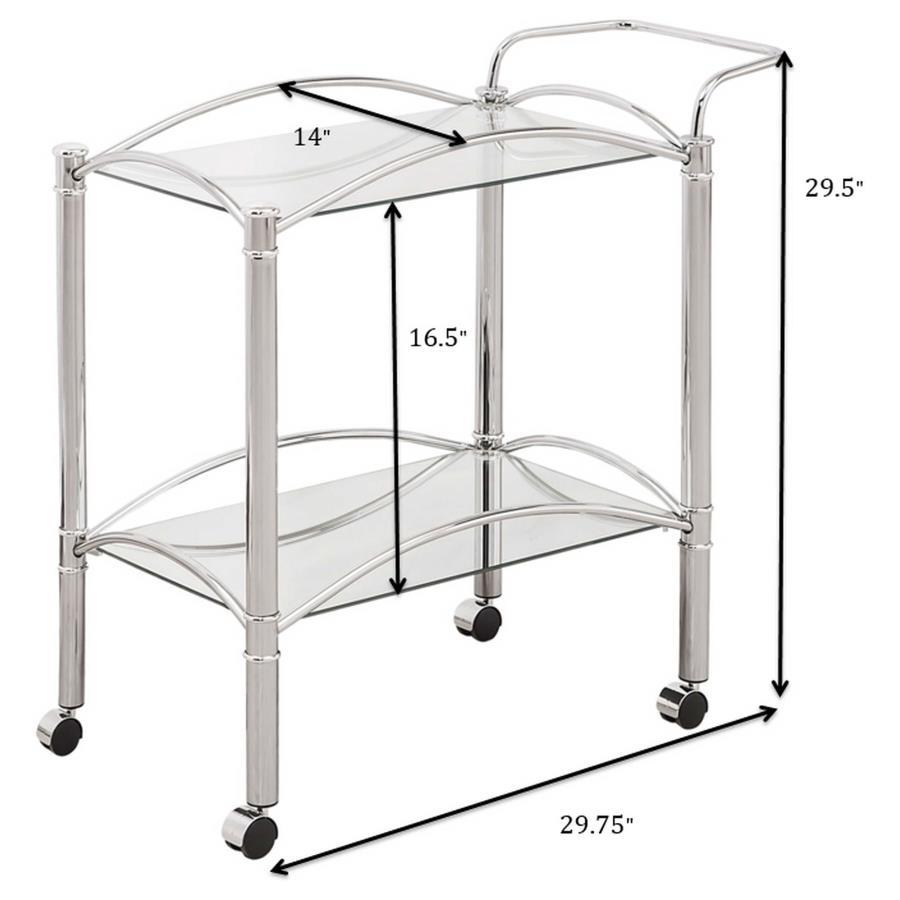Shadix - 2-Tier Rectangular Glass Shelf Metal Bar Cart - Chrome by CoasterEveryday | Bel Furniture