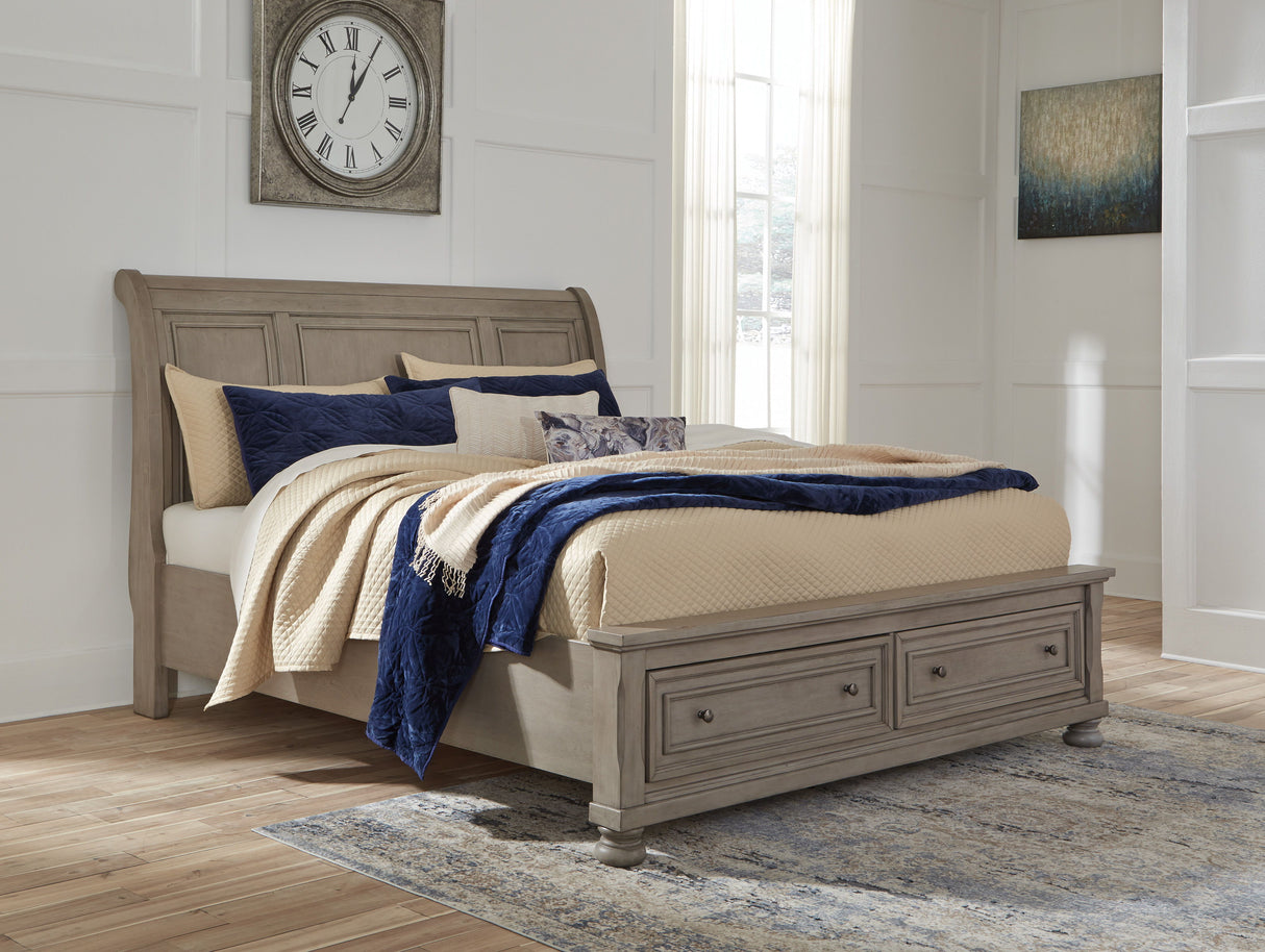 Lettner - Sleigh Bed Gray King 2 Drawers by Signature Design by Ashley® | Bel Furniture