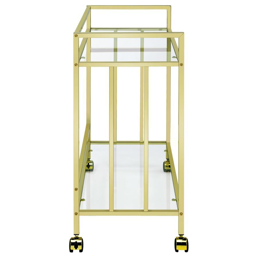 Cara - 2-tier Rectangular Glass Shelf Metal Bar Cart by CoasterEssence | Bel Furniture
