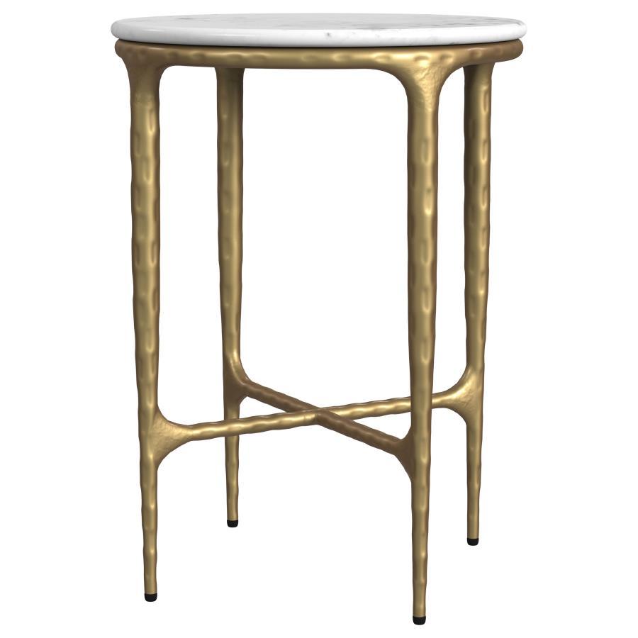 Baldwin - Round Marble Top Side Table - White And Gold by Coaster Fine Furniture | Bel Furniture