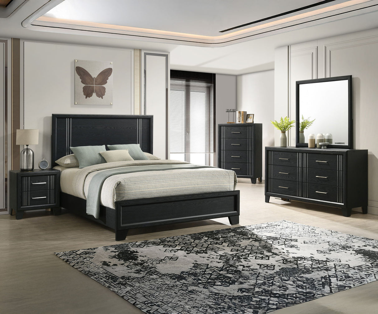 Charlie - Bedroom Set Black 5 Pc. Bed, Dresser, Mirror, Chest, Nightstand Full by Crown Mark | Bel Furniture