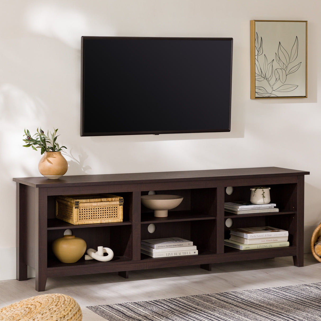 Modern Transitional 3 Shelf Open Storage 70" TV Stand For 80" TVs by Walker Edison | Bel Furniture