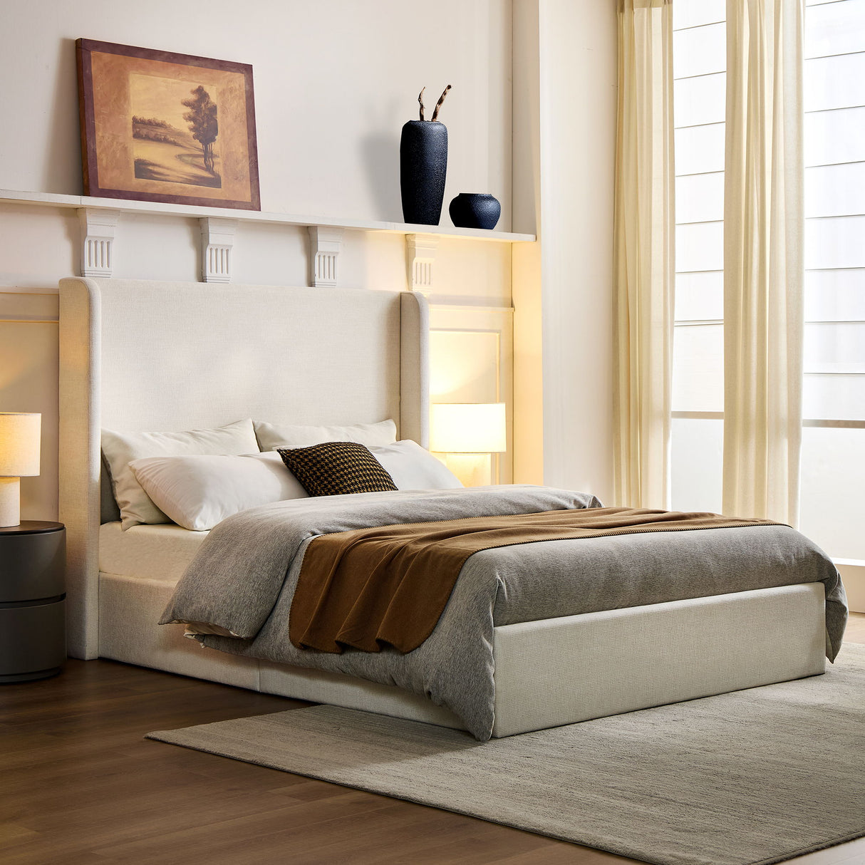 Carmen - Full Size Upholstered Wingback Bed - Ivory