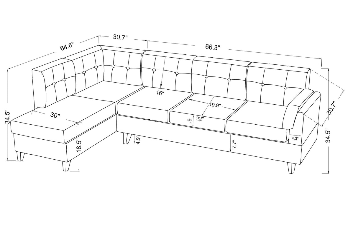 Dalia - Linen Modern Sectional Sofa With Chaise by Lilola Home | Bel Furniture