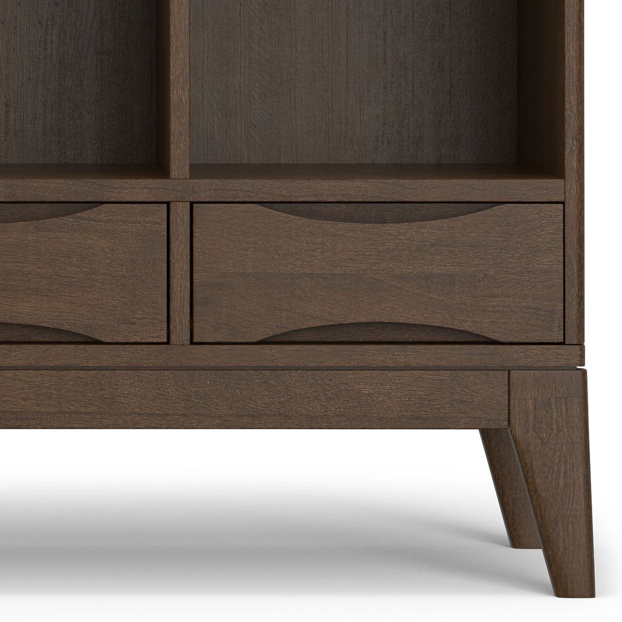Harper - Low 6 Cube Storage With Drawers - Walnut Brown by Simpli-Home | Bel Furniture