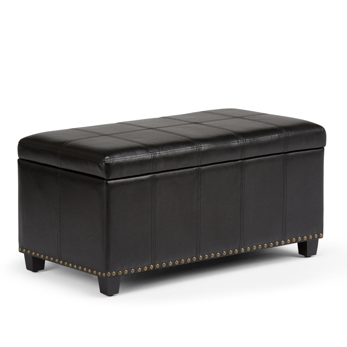 Amelia - Transitional Storage Ottoman Bench Black Faux Leather by Simpli-Home | Bel Furniture