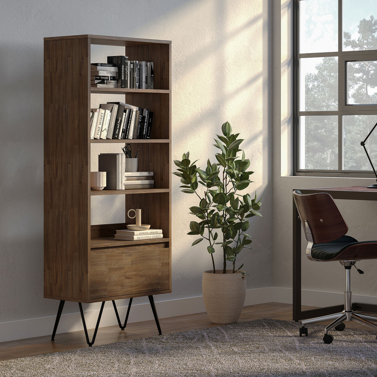 Chase - Tall Bookcase - Rustic Natural Aged Brown by Simpli-Home | Bel Furniture