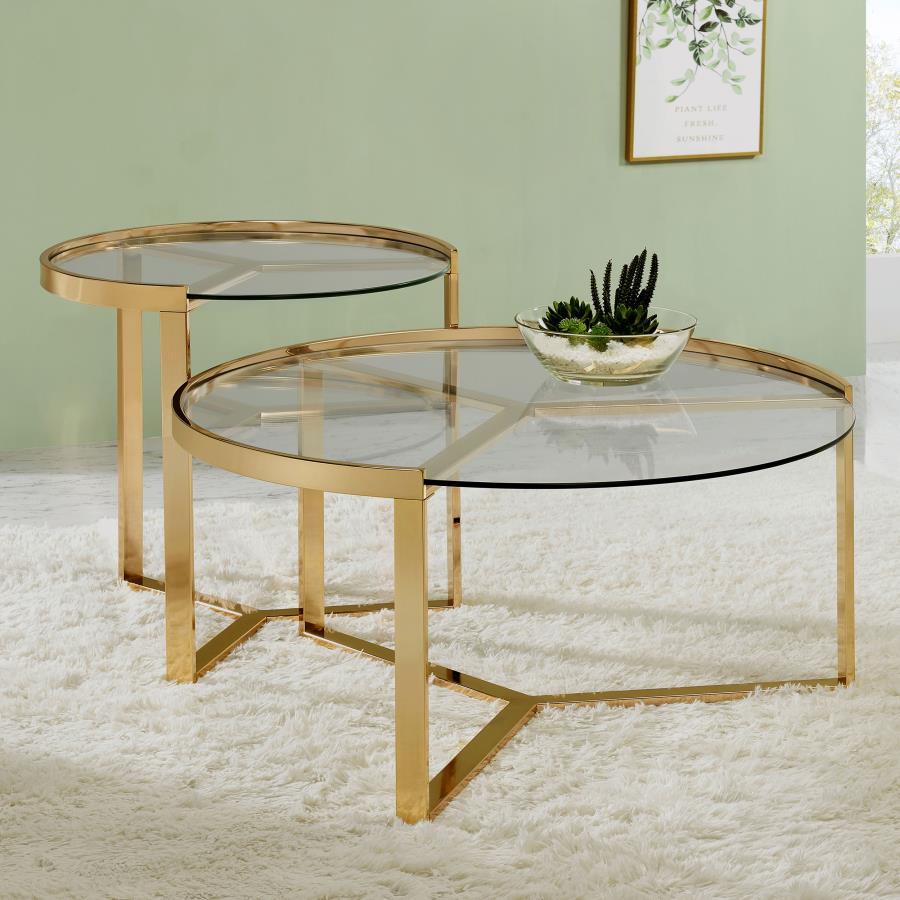 Delia - 2 Piece Round Glass Top Nesting Coffee Table by Coaster Fine Furniture | Bel Furniture