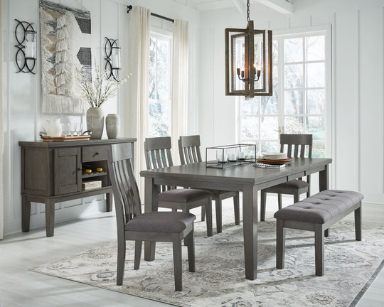 Hallanden - Dining Room Set Dark Gray 7 Pc. Extension Table, 4 Side Chairs, Bench, Server by Signature Design by Ashley® | Bel Furniture