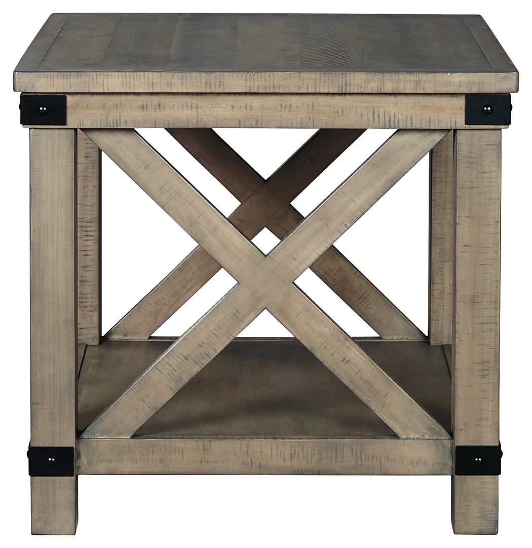 Aldwin - Gray - Rectangular End Table - Crossbuck Styling by Signature Design by Ashley® | Bel Furniture