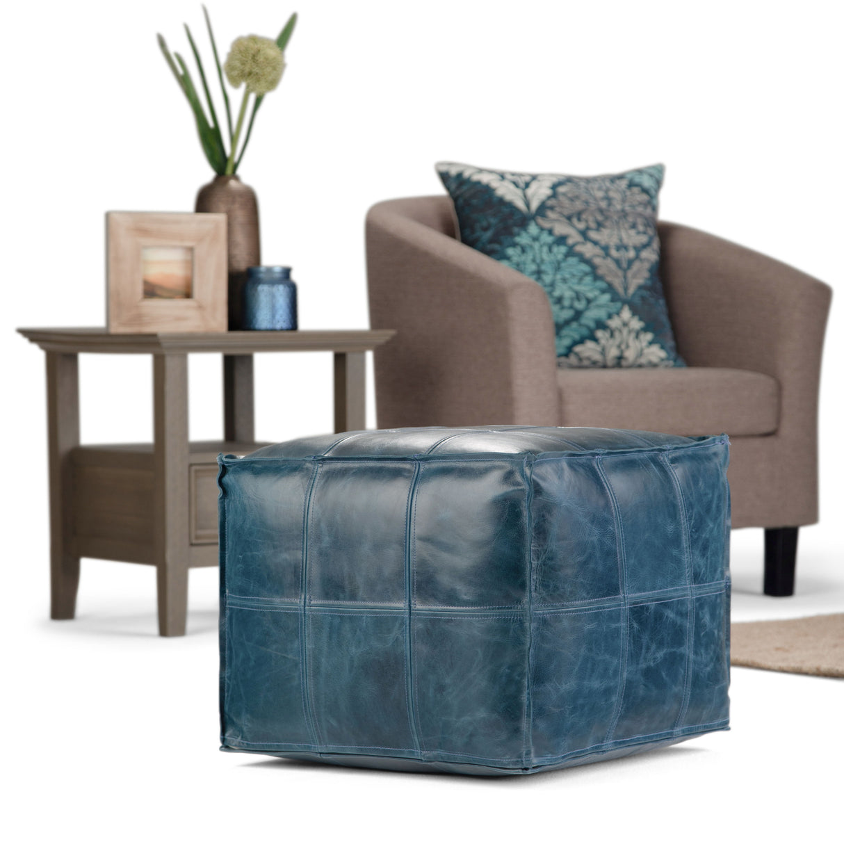 Manning - Square Pouf - Teal by Simpli-Home | Bel Furniture