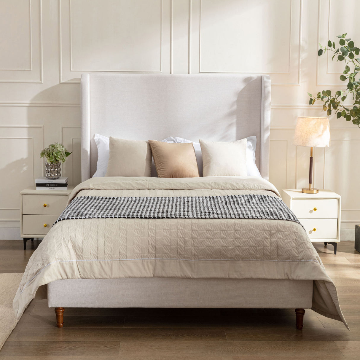 Harper - Tall Headboard Upholstered Bed / High Headboard / Elegant Simplicity / No Box Spring Needed